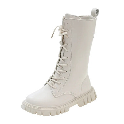 Gyerek lábszárközépig érő csizma Klasszikus sokoldalú fekete csizma lányoknak tavasz ősz vastag alsó kausális gyerekek divat csizma matt PU