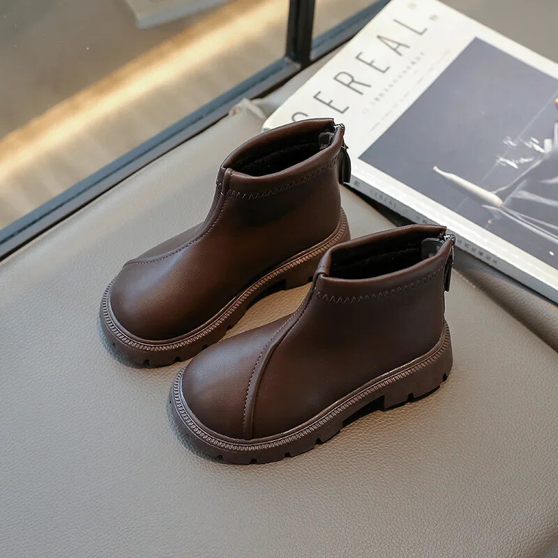 Παιδικά φθινοπωρινά μποτάκια ματ PU σχολικά μποτάκια για κορίτσια Μαύρα καφέ Ευέλικτα Παιδικά Μόδα Πλατφόρμα Αστραγάλου Μποτάκια Causal Zipper