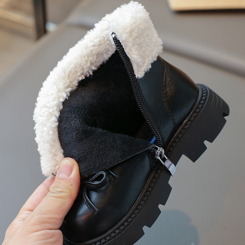 Lánycsizma vaskos egyszínű csokornyakkendő Morden plüss meleg gyerek téli csizma édes elegáns gyönyörű csúszásgátló gyerekcipő 26-36