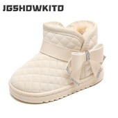 Bērnu sniega zābaki Meiteņu siltie zābaki potītes Sniega zābaki ar kokvilnu polsterēti silti biezi plīša bērnu ziemas zābaki Princese Sweet bantīte