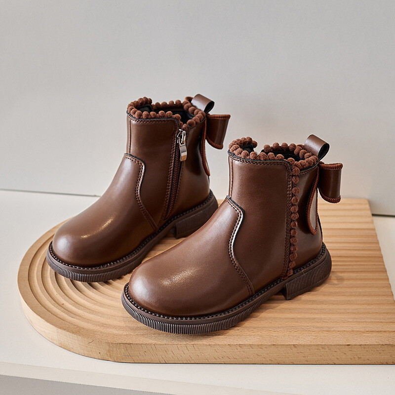 Plüss gyerekcsizma 2024 ősz tél új divat Bowknot Princess bokacsizma lányok PU bőr rövid csizma Zapatos Niña 부츠