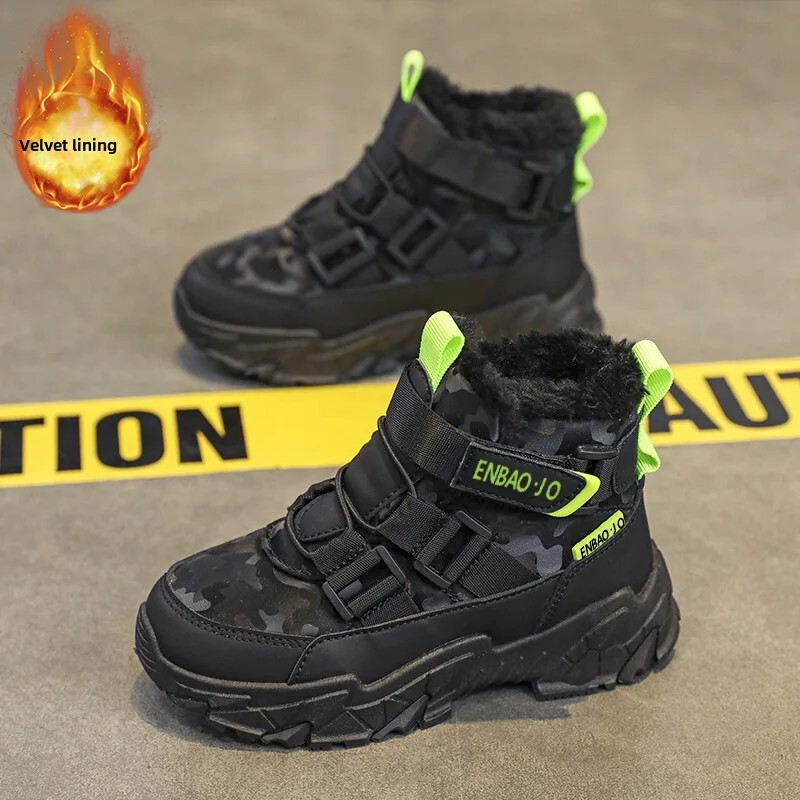 Téli új gyerek hócsizma Polár bélésű és vastagított pamut cipő, integrált szőrme fiúknak és lányoknak Északkelet-Kínából