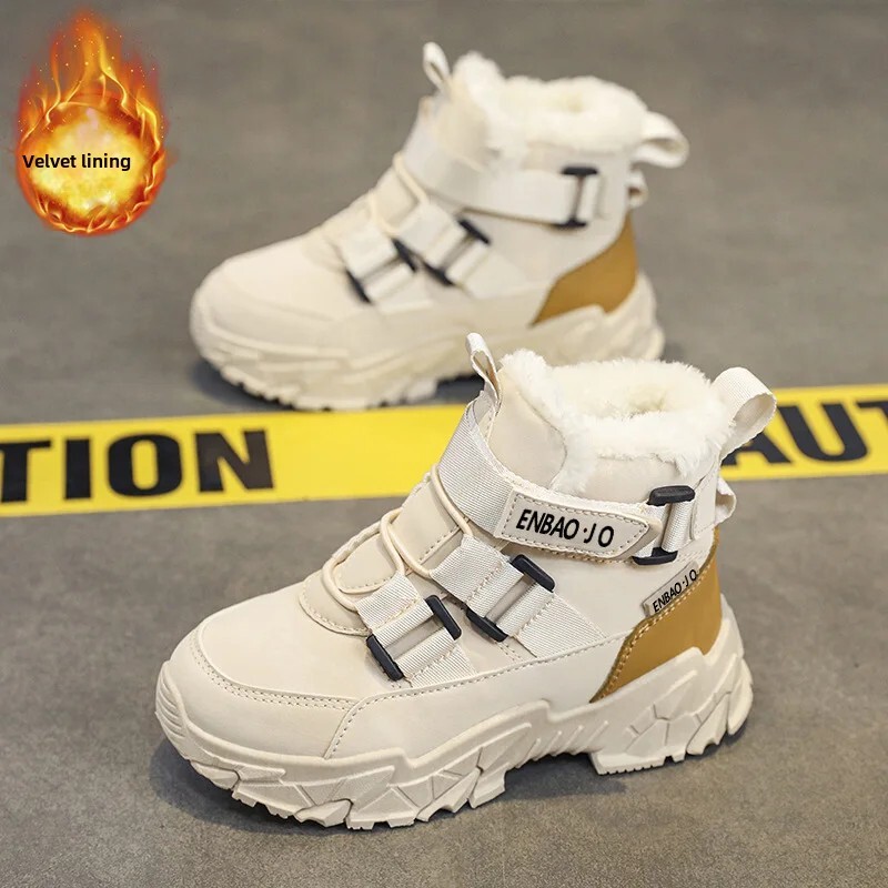 Téli új gyerek hócsizma Polár bélésű és vastagított pamut cipő, integrált szőrme fiúknak és lányoknak Északkelet-Kínából