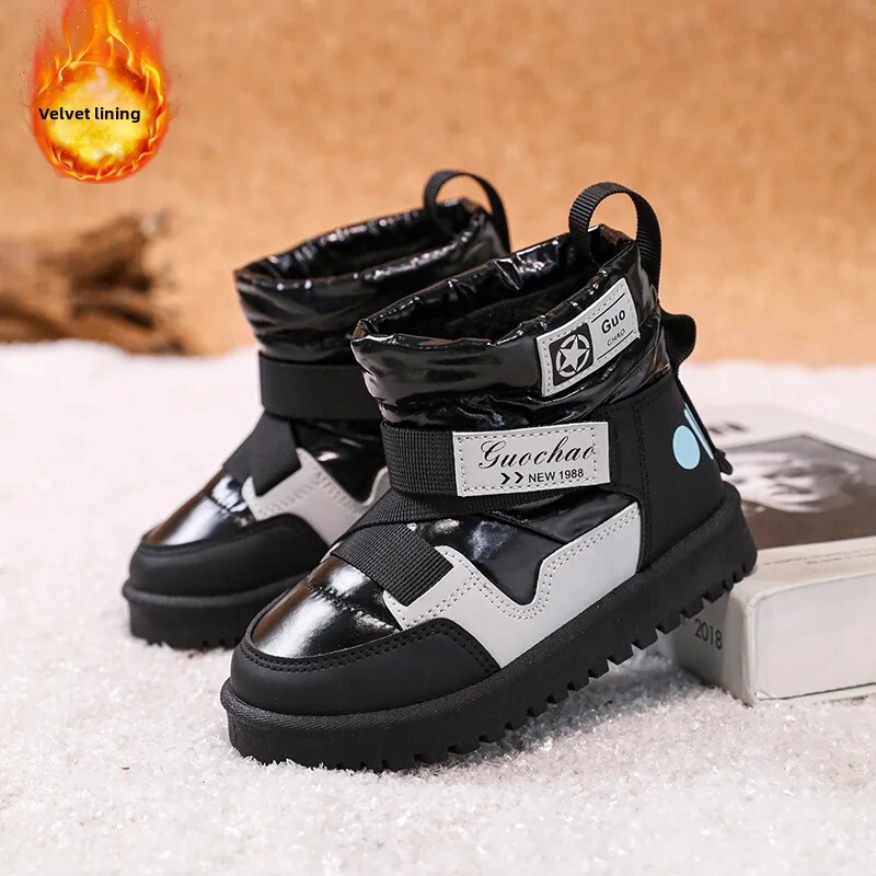 2023-as téli vastagított meleg polár bélésű magas felső hócsizma gyerekeknek, kényelmes pamut cipő fiúknak lányoknak, azonos stílusban