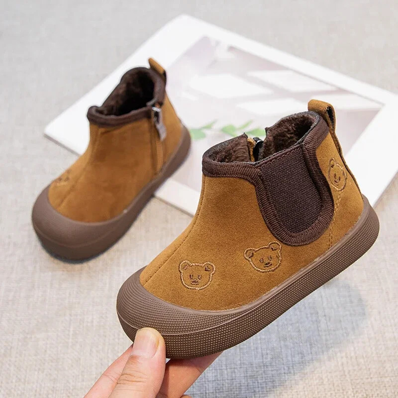 Gyermek téli Cipők Baba Fiúk Lányok Hócsizmák Rajzfilm Medve Gyerekek Meleg plüsscsizmák Puha talpú csúszásmentes csecsemő tipegő cipők