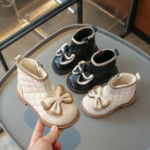 Cizme de zăpadă pentru bebeluși, toamnă iarnă, talpă moale, anti-alunecare, pentru copii, pantofi pentru exterior, impermeabili, rezistenți la vânt, pantofi prințesă cu fundă.