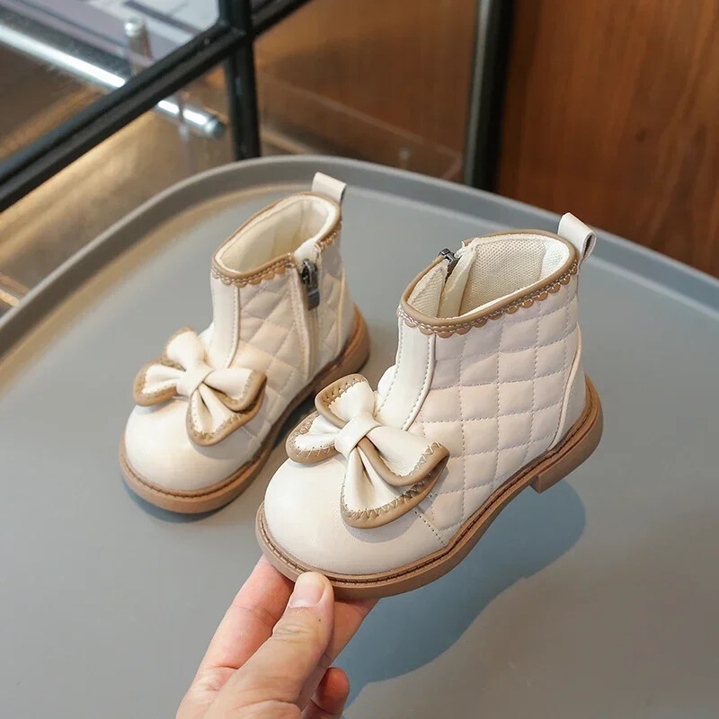 Cizme de zăpadă pentru bebeluși, toamnă iarnă, talpă moale, anti-alunecare, pentru copii, pantofi pentru exterior, impermeabili, rezistenți la vânt, pantofi prințesă cu fundă.