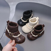 Βρεφικά κοριτσίστικα μποτάκια χιονιού Φθινοπωρινά χειμωνιάτικα παιδικά καθημερινά παπούτσια Αντιολισθητική μαλακή σόλα Βρεφική βελούδινη μπότες Παιδικά παπούτσια πριγκίπισσας με δαντέλα