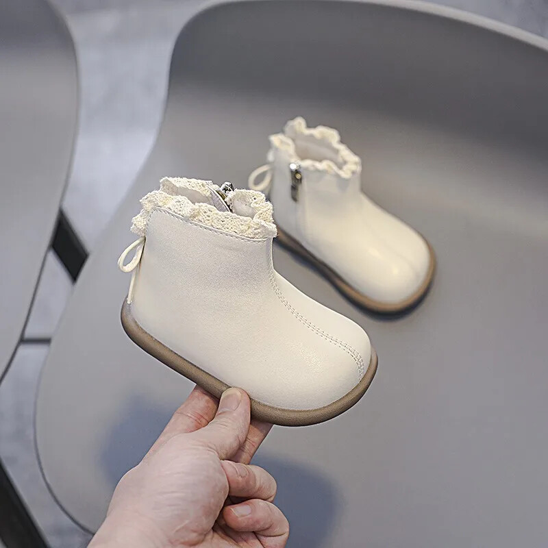 Őszi téli baba csizma lányoknak brit stílusú gyerekcipők gyerek masni csipke hercegnős cipők csúszásmentes puha talpú kültéri csecsemőcsizmák