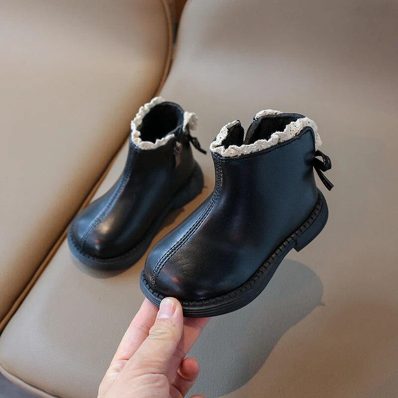 Kislányok Alkalmi csizmák Őszi Téli Gyerekek Szabadtéri csizmák Gyerek csipkés masni hercegnős cipők Puha talpú csúszásmentes kisgyermekcipők