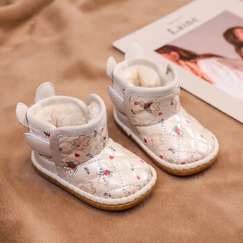 Baby girls Snow Boots Φθινόπωρο Χειμώνας Παιδικά Παπούτσια με βαμβάκι Cartoon Bear Ζεστά βελούδινα αντιολισθητικά παιδικά μποτάκια εξωτερικού χώρου