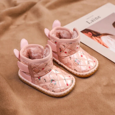 Cizme de zăpadă pentru fetițe, toamnă iarnă, pantofi căptușiți din bumbac, urs din desene animate, cizme calde de pluș, anti-alunecos, în aer liber, pentru copii