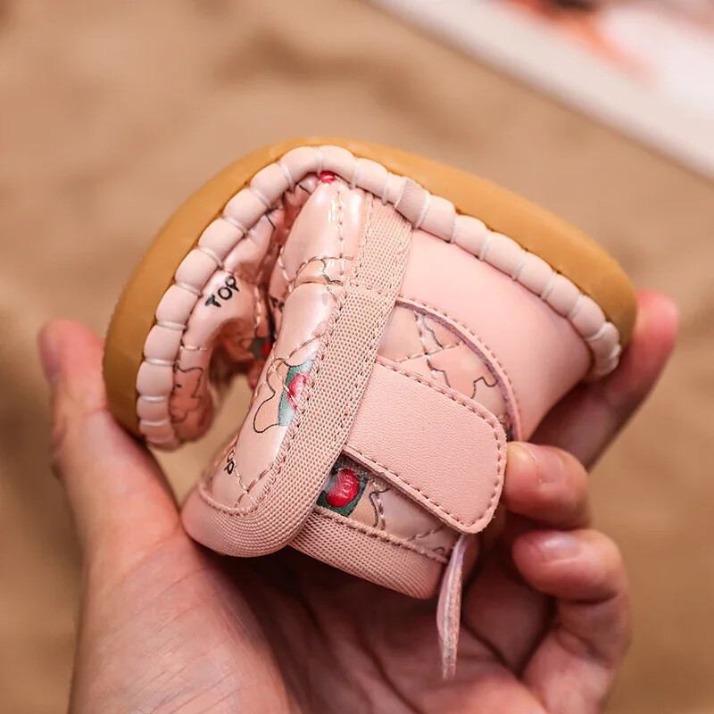 Cizme de zăpadă pentru fetițe, toamnă iarnă, pantofi căptușiți din bumbac, urs din desene animate, cizme calde de pluș, anti-alunecos, în aer liber, pentru copii