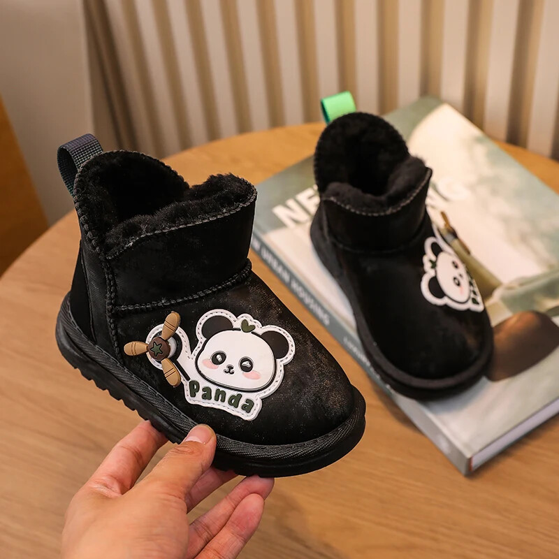 Lányok Fiúk Hócsizmák Rajzfilm Panda Gyermek téli Cipők Kültéri Csúszásgátló Puha Talp Gyerekek Meleg plüss Pamut Cipők Csecsemőcsizmák