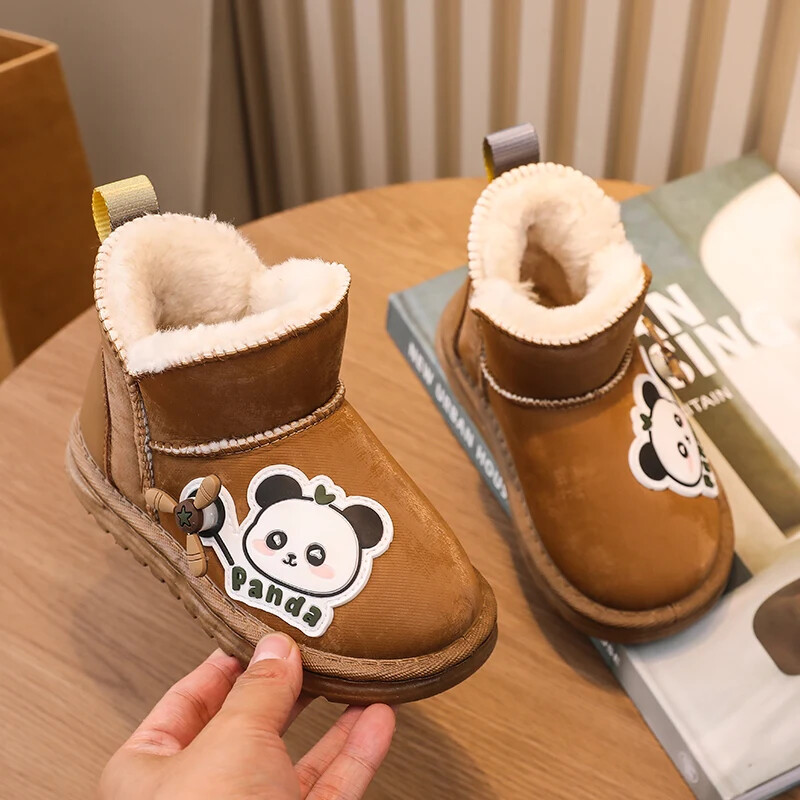 Lányok Fiúk Hócsizmák Rajzfilm Panda Gyermek téli Cipők Kültéri Csúszásgátló Puha Talp Gyerekek Meleg plüss Pamut Cipők Csecsemőcsizmák