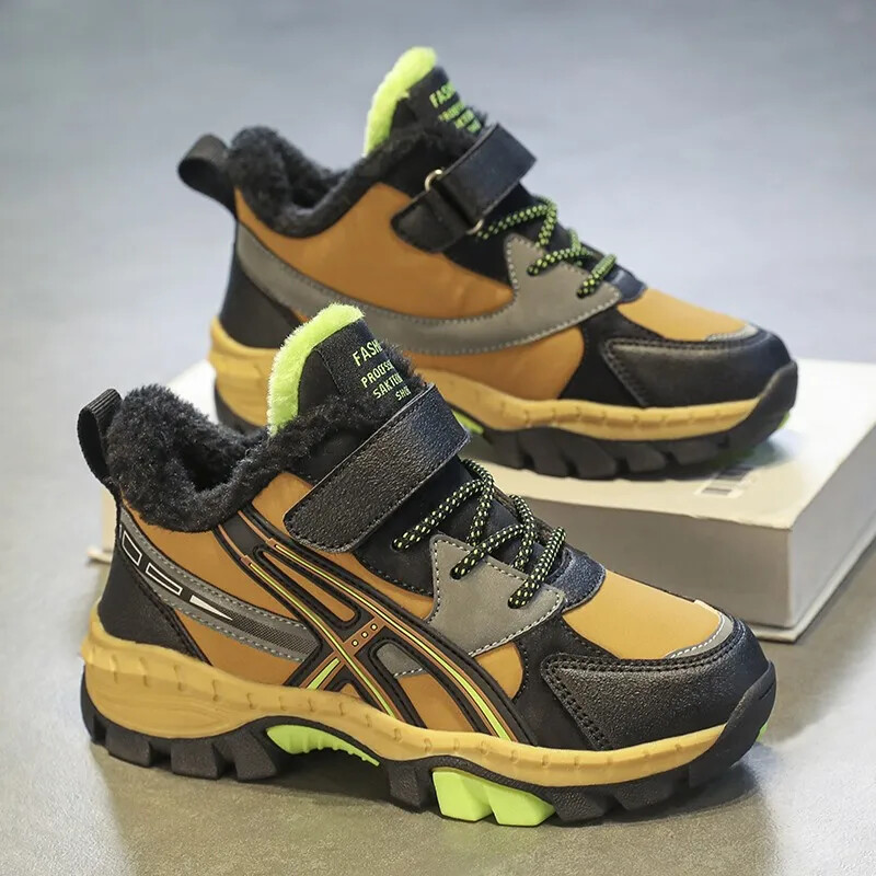 Új gyerek hócsizma fiúknak és lányoknak, túrabakancs, nagyméretű pamut csúszásmentes, vízálló, hidegálló meleg