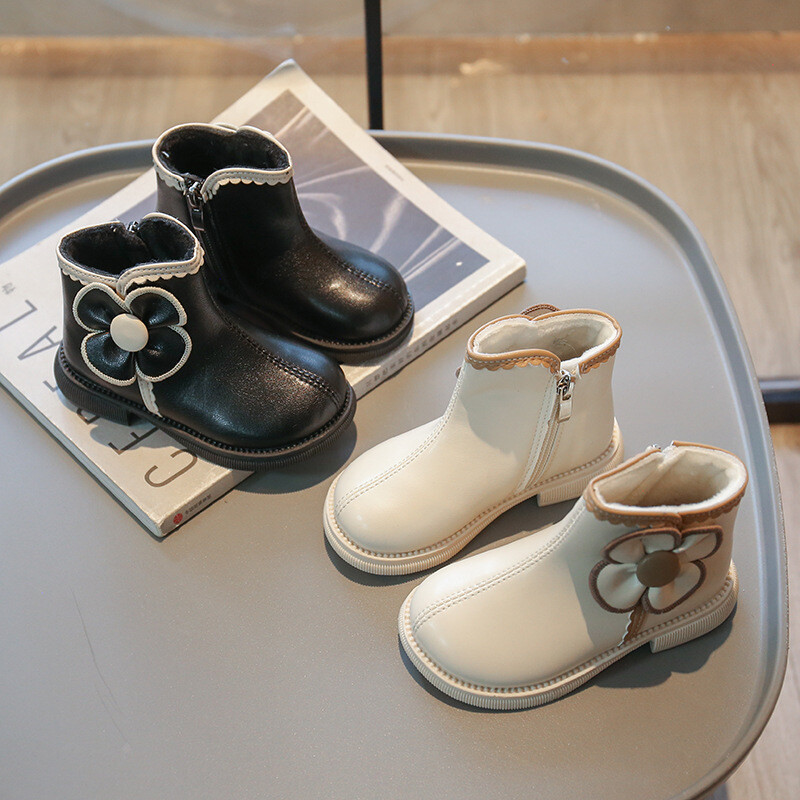 0-10 G Meiteņu Zābaki Ziemas Bērnu Ikdienas Apavi Zīdaiņiem PU Ādas Apavi Ziedi Plīša Mīksta Zole Neslīdoša āra sporta apavi potītēm