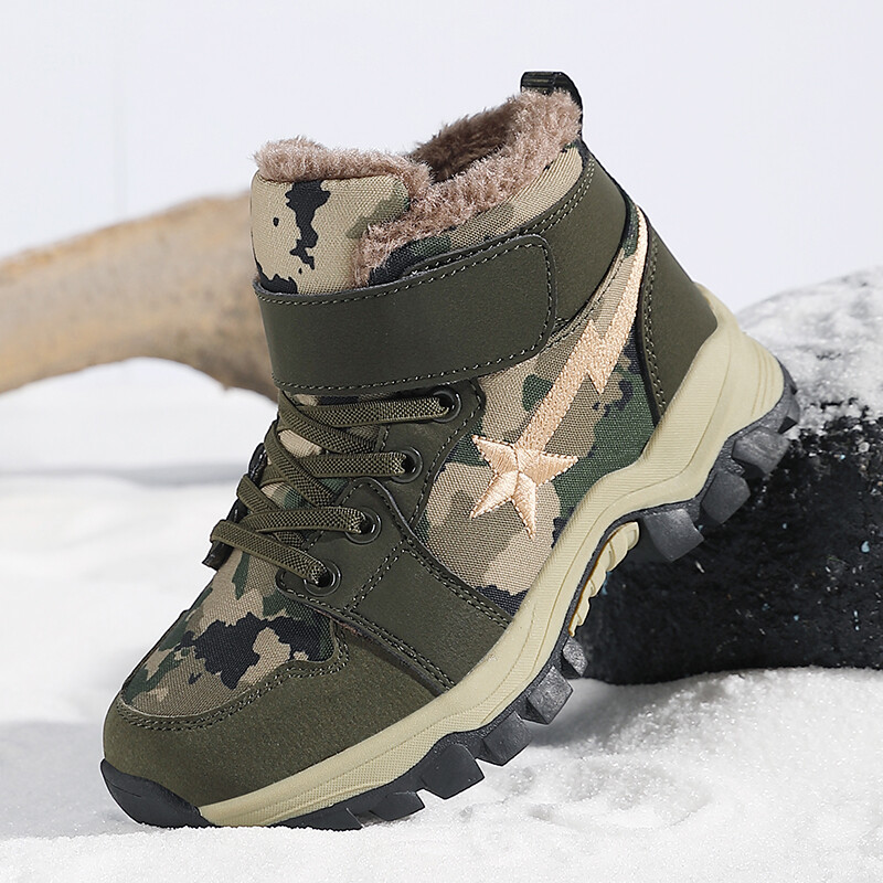 Bērnu zābaki 2024 Winter Plus Siltas kedas Ādas meiteņu apavi Neslīdoši bērnu zābaki, zēni sniega zābaki maskēšanās apavi
