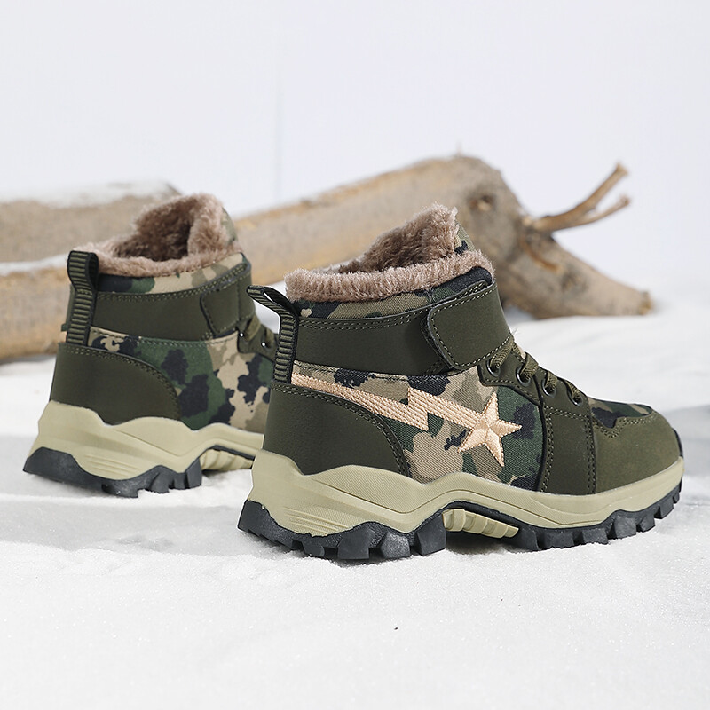 Bērnu zābaki 2024 Winter Plus Siltas kedas Ādas meiteņu apavi Neslīdoši bērnu zābaki, zēni sniega zābaki maskēšanās apavi