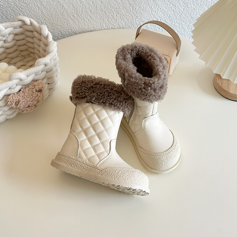 Téli új lány báránygyapjú és kasmír lábszárközépig érő csizma divat kis illatú vízálló hócsizma puha talpú pamut cipő