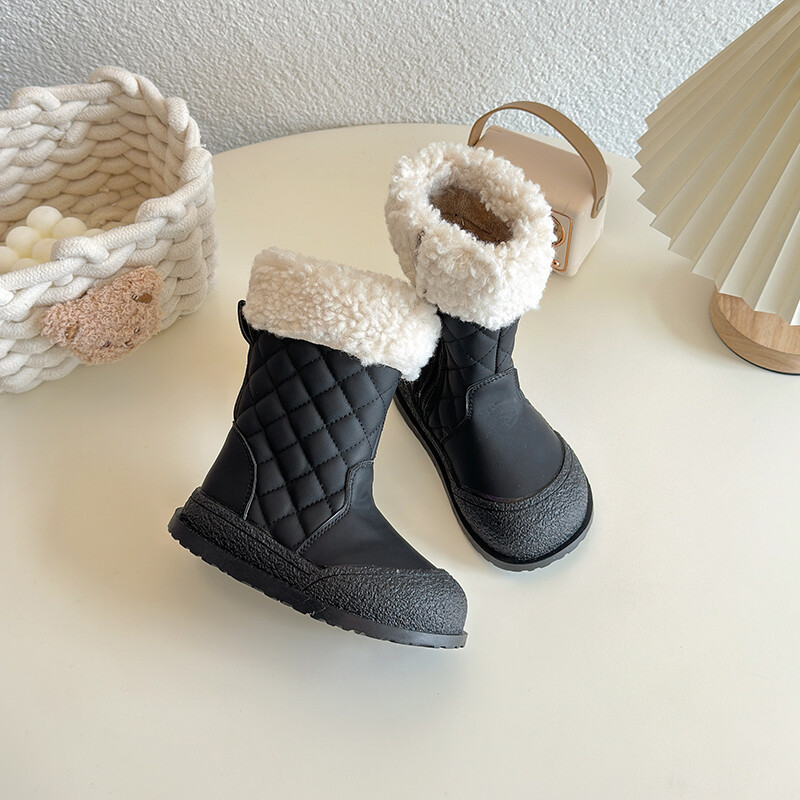 Téli új lány báránygyapjú és kasmír lábszárközépig érő csizma divat kis illatú vízálló hócsizma puha talpú pamut cipő