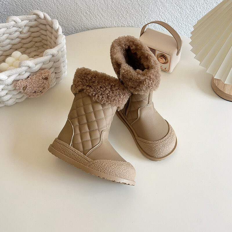 Téli új lány báránygyapjú és kasmír lábszárközépig érő csizma divat kis illatú vízálló hócsizma puha talpú pamut cipő