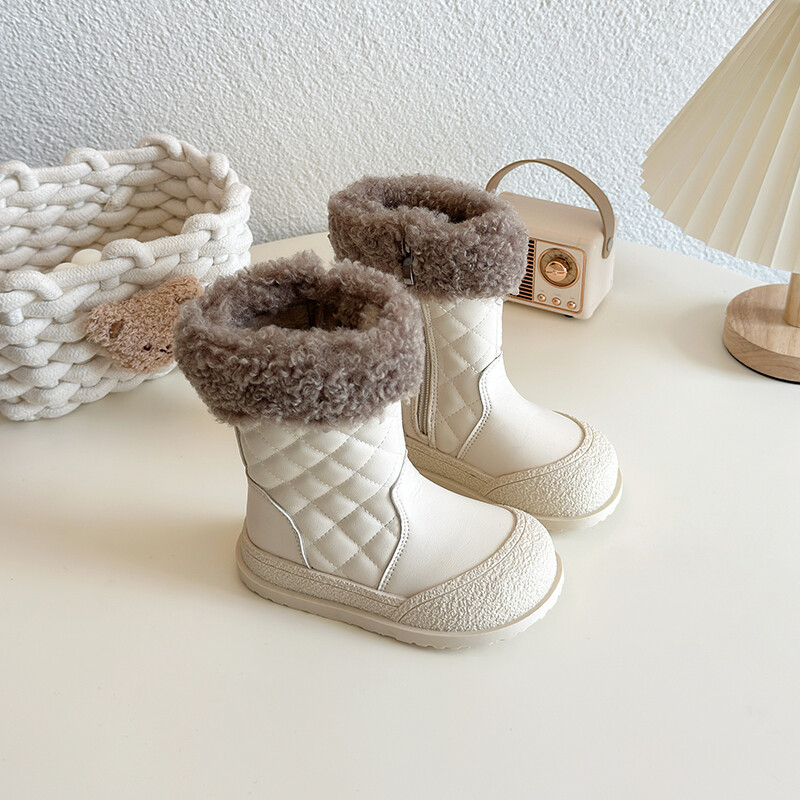Téli új lány báránygyapjú és kasmír lábszárközépig érő csizma divat kis illatú vízálló hócsizma puha talpú pamut cipő