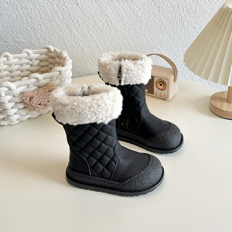 Téli új lány báránygyapjú és kasmír lábszárközépig érő csizma divat kis illatú vízálló hócsizma puha talpú pamut cipő