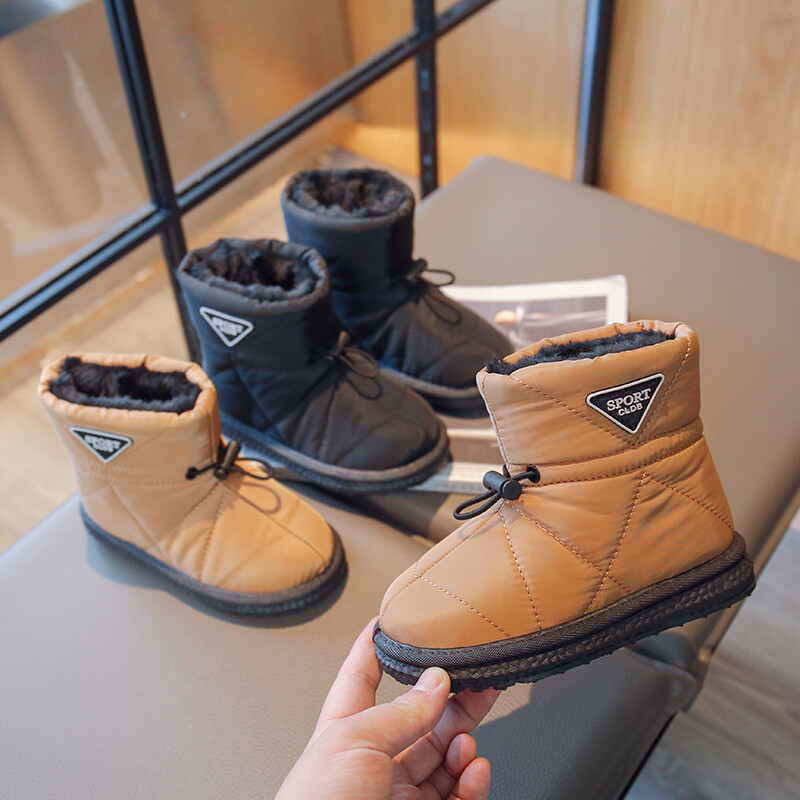 Ziemas Bērnu Sniega Zābaki Bieza Kažokāda Morden Šūšana Elastīga Lente Bērnu Zābaki Plakans Melns Brūns Neslīdoši Silti 26-37 Zēni Meiteņu Kurpes