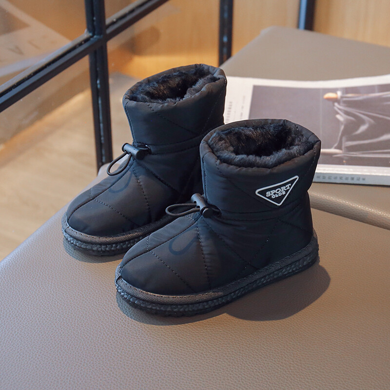 Ziemas Bērnu Sniega Zābaki Bieza Kažokāda Morden Šūšana Elastīga Lente Bērnu Zābaki Plakans Melns Brūns Neslīdoši Silti 26-37 Zēni Meiteņu Kurpes