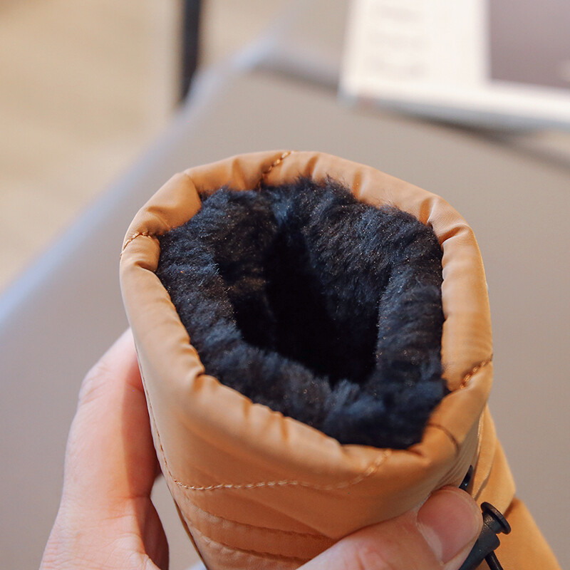 Ziemas Bērnu Sniega Zābaki Bieza Kažokāda Morden Šūšana Elastīga Lente Bērnu Zābaki Plakans Melns Brūns Neslīdoši Silti 26-37 Zēni Meiteņu Kurpes