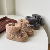 Bērniem jēra vilnas sniega zābaki Mazuļiem mīļi silti ziemas apavi zīdaiņiem zēniem meitenes modes īsi zābaki ar biezu kažokādu