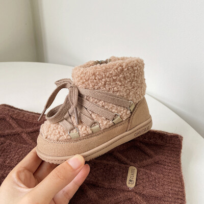 Bērniem jēra vilnas sniega zābaki Mazuļiem mīļi silti ziemas apavi zīdaiņiem zēniem meitenes modes īsi zābaki ar biezu kažokādu