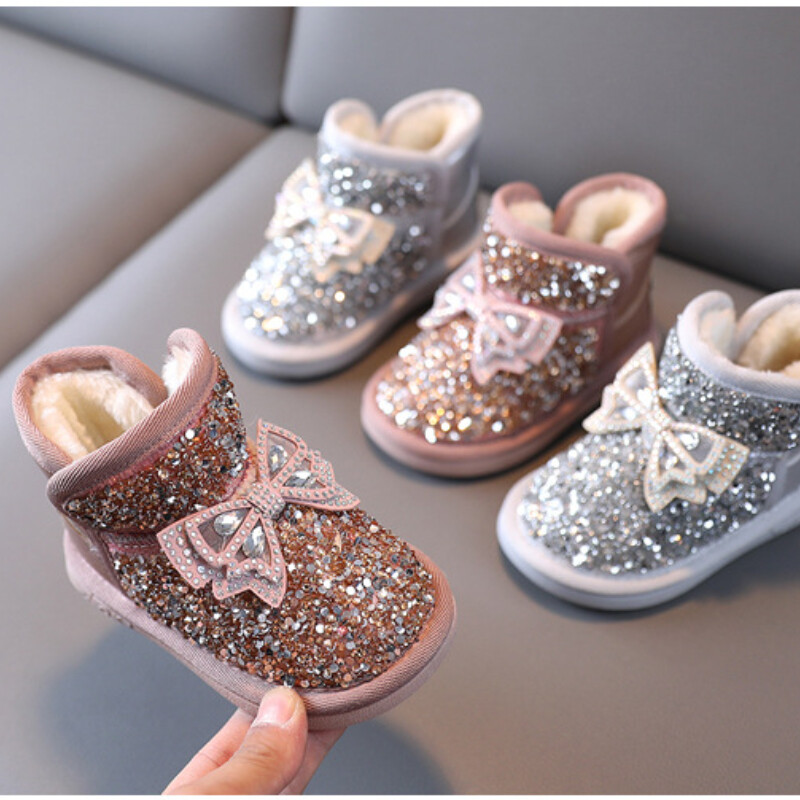 Ziemas meiteņu zābaki Modes tauriņš meiteņu apavi Komfortabls Daudzpusīgi Bērnu apavi Pretslīdēšanas Jauki Sniega zābaki silti Biezi Puszābaki