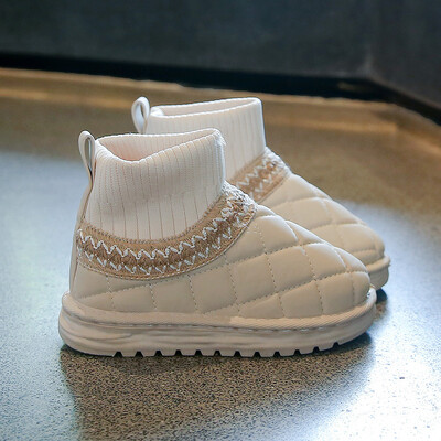 Ziemas bērnu sniega zābaki Bieza kažokāda Ūdensnecaurlaidīga, kupla, īsi bērnu zābaki līdz ikru vidusdaļai, uzvelkami, šūšanas modeļi, trīs krāsu meiteņu zābaki