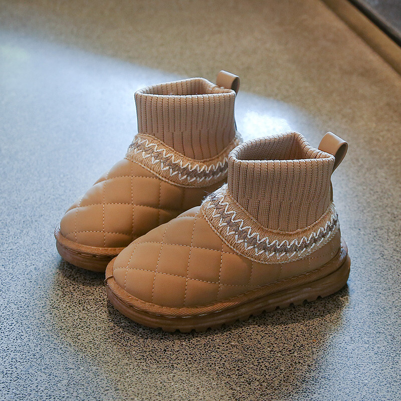 Ziemas bērnu sniega zābaki Bieza kažokāda Ūdensnecaurlaidīga, kupla, īsi bērnu zābaki līdz ikru vidusdaļai, uzvelkami, šūšanas modeļi, trīs krāsu meiteņu zābaki