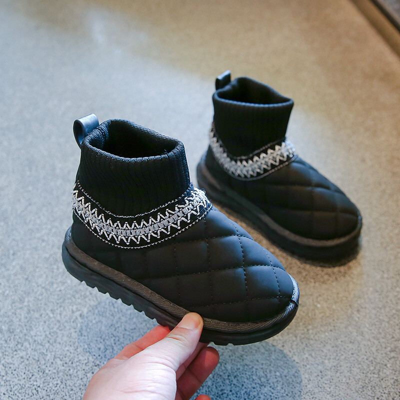 Ziemas bērnu sniega zābaki Bieza kažokāda Ūdensnecaurlaidīga, kupla, īsi bērnu zābaki līdz ikru vidusdaļai, uzvelkami, šūšanas modeļi, trīs krāsu meiteņu zābaki