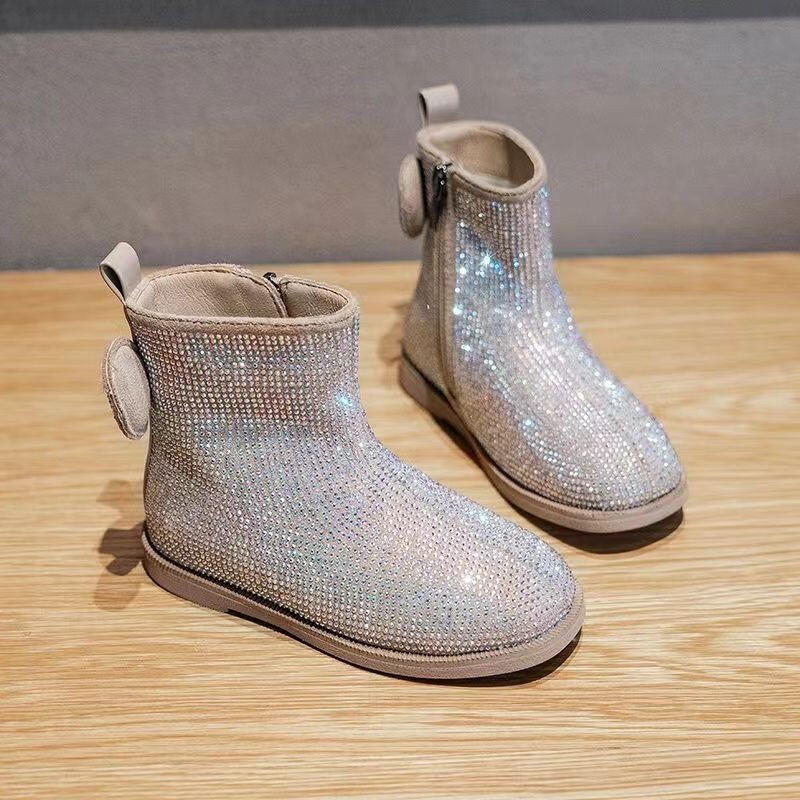 Vaikų rudens/žiemos madų šouViena šilta krištolinė apvali galvutė Užtrauktukas Kūdikiui Kulkšnys Trumpas vamzdelis Seksualūs laisvalaikio vaikai Zapatos Mujer