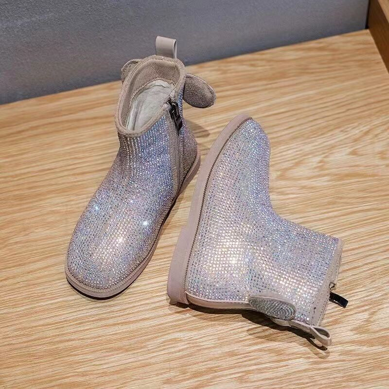 Vaikų rudens/žiemos madų šouViena šilta krištolinė apvali galvutė Užtrauktukas Kūdikiui Kulkšnys Trumpas vamzdelis Seksualūs laisvalaikio vaikai Zapatos Mujer