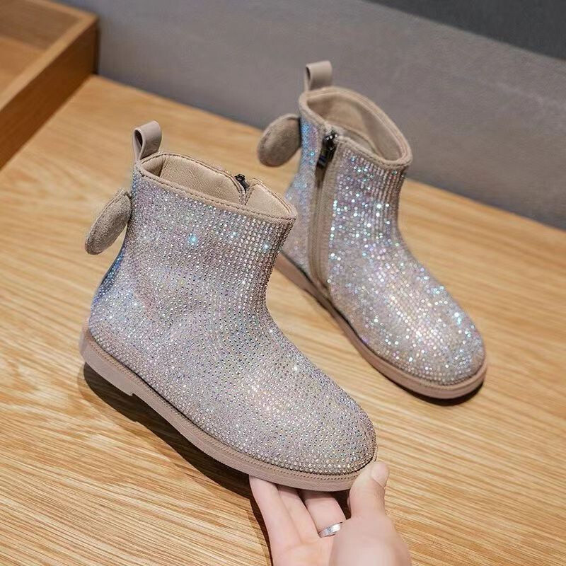 Vaikų rudens/žiemos madų šouViena šilta krištolinė apvali galvutė Užtrauktukas Kūdikiui Kulkšnys Trumpas vamzdelis Seksualūs laisvalaikio vaikai Zapatos Mujer