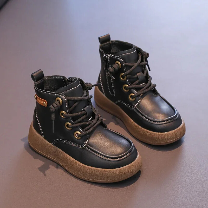 Vaikiški trumpi batai Žiemos mada berniukams Mergaičių batai motociklininkams Neslystantys, atsparūs nešvarumams 2024 m. Nauji vaikiški auliniai batai šiltai minkštas padas