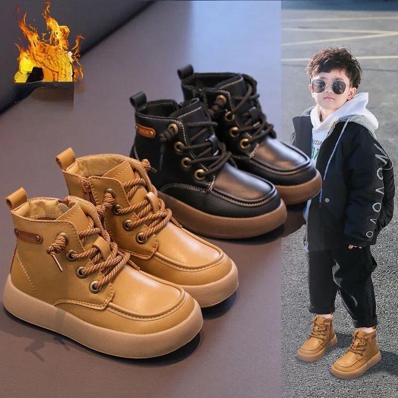 Vaikiški trumpi batai Žiemos mada berniukams Mergaičių batai motociklininkams Neslystantys, atsparūs nešvarumams 2024 m. Nauji vaikiški auliniai batai šiltai minkštas padas
