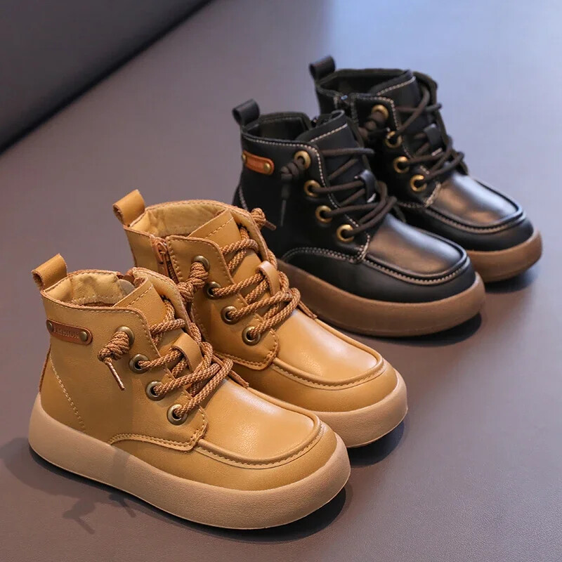 Vaikiški trumpi batai Žiemos mada berniukams Mergaičių batai motociklininkams Neslystantys, atsparūs nešvarumams 2024 m. Nauji vaikiški auliniai batai šiltai minkštas padas