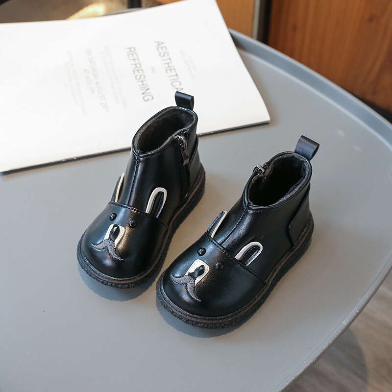 Maziem bērniem Ziemas zābaki Bear Jauki plīša, silti bērnu zābaki, melni brūni rāvējslēdzējs līdz ikru vidusdaļai Unisex zēnu meiteņu apavi 21-30