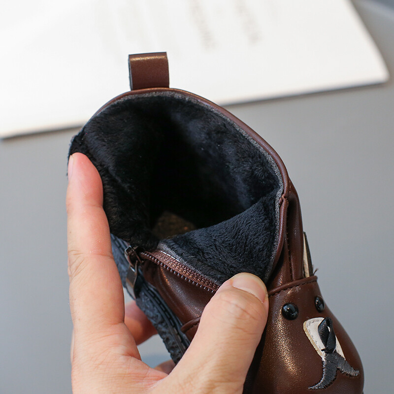 Maziem bērniem Ziemas zābaki Bear Jauki plīša, silti bērnu zābaki, melni brūni rāvējslēdzējs līdz ikru vidusdaļai Unisex zēnu meiteņu apavi 21-30