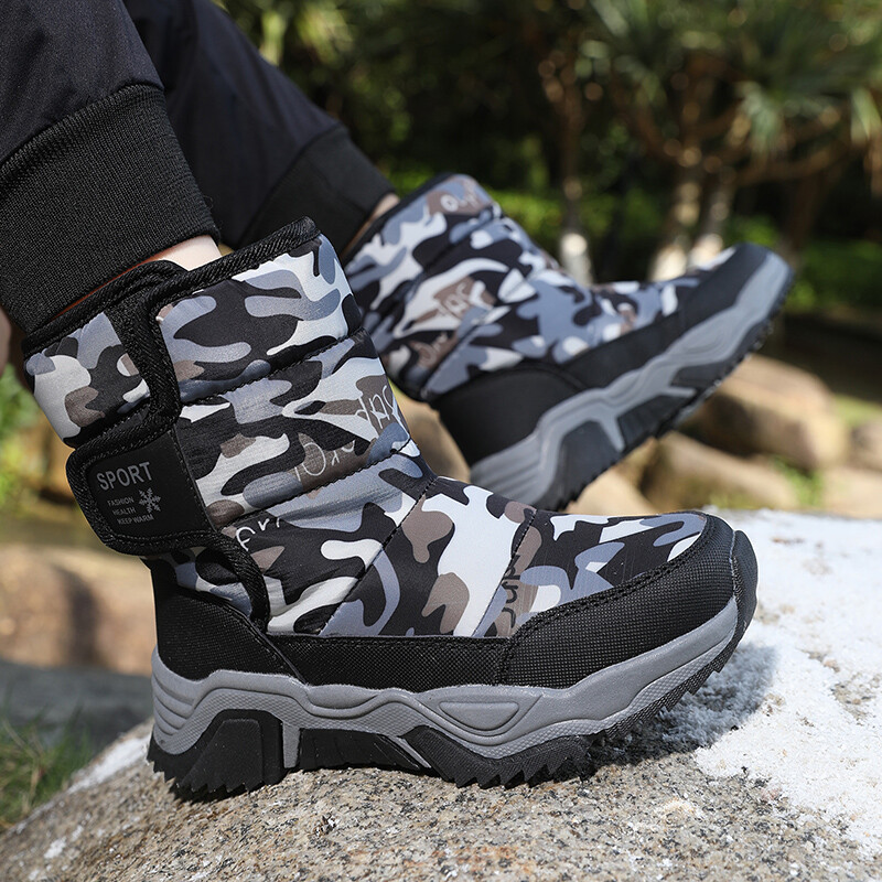 Žieminiai berniuko sniego batai, šilti pliušiniai vaikiški sportbačiai, neslidūs, jaunimo sportiniai vandeniui atsparūs medvilniniai madingi kulkšnies batai berniukui