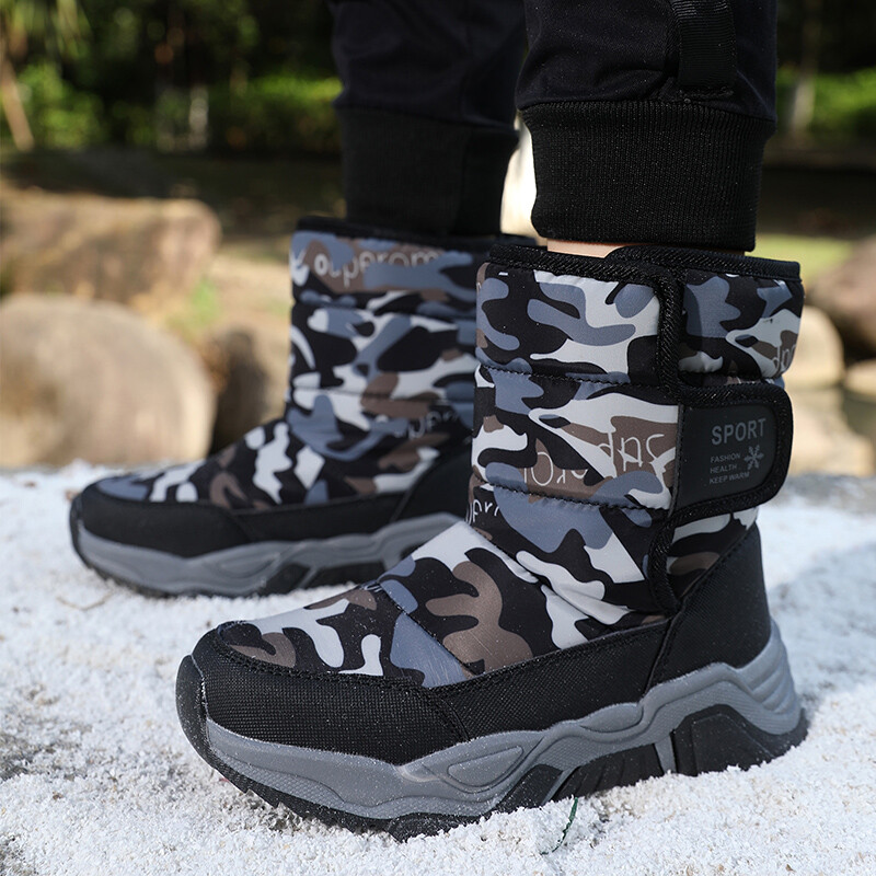 Žieminiai berniuko sniego batai, šilti pliušiniai vaikiški sportbačiai, neslidūs, jaunimo sportiniai vandeniui atsparūs medvilniniai madingi kulkšnies batai berniukui