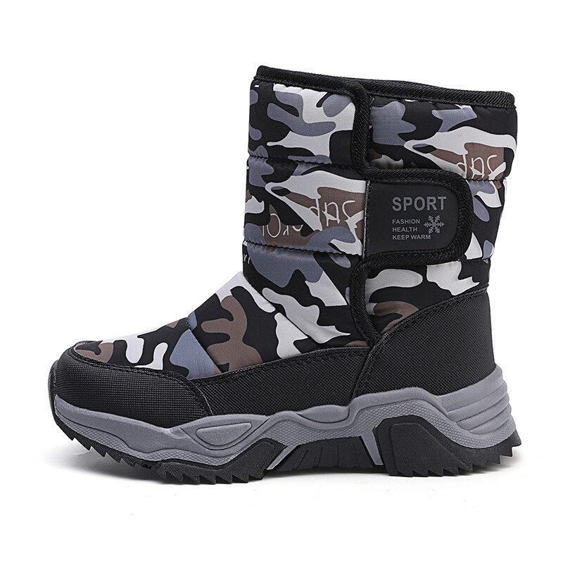 Žieminiai berniuko sniego batai, šilti pliušiniai vaikiški sportbačiai, neslidūs, jaunimo sportiniai vandeniui atsparūs medvilniniai madingi kulkšnies batai berniukui