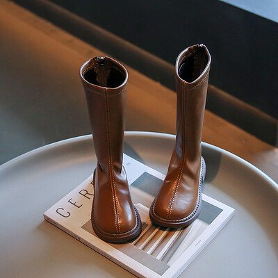 Lányok magas csizmák 2023 őszi és tavaszi új japán stílusú Princess Catwalk bőrcipők Gyerekdivat Egyszerű, csúszásmentes PU