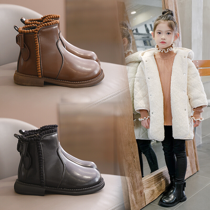 Meiteņu puszābaki ar apaļu galvu, neslīdoši, īsi bērnu zābaki ar Sweet Bow 2024. gada jauni meiteņu Chelsea ādas zābaki ar sānu rāvējslēdzēju